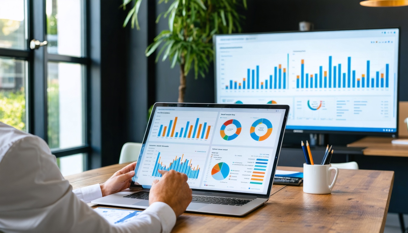 Financieel specialist die een heldere periodieke rapportage met grafieken presenteert aan een ondernemer